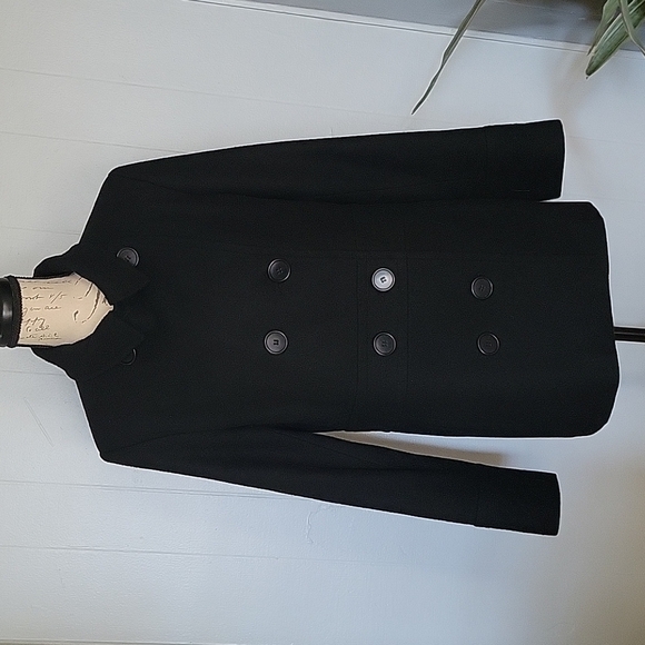 New York & Co black double breasted lined pea coat - Picture 1 of 8